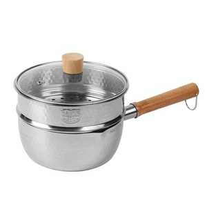 18/0 Stainless Steel Sauce Pan with Steamer 2.5 Quart Saucepan with Lid Woode... - Picture 1 of 6