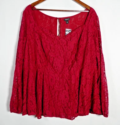 Torrid Womens Romantic Floral Lace Overlay Top Size 3X Red Vamp Whimsical NWT - Image 1 of 4
