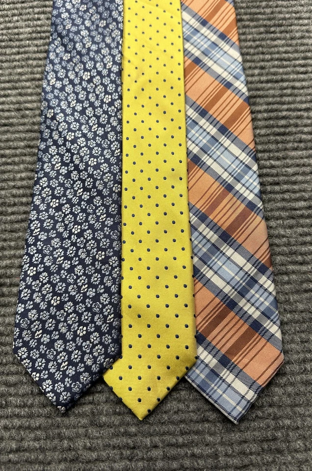 Tommy Hilfiger Corbatas Para Hombre Lote de 3 Seda Azul Amarillo Cuadros Lunares Florales Foto 1 de 4