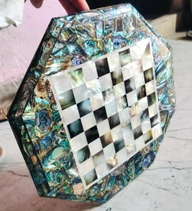 18"Antique Marble Chess Board Game Abalone Shell & MOP Inlaid Mosaic Art Stone - Picture 1 of 9