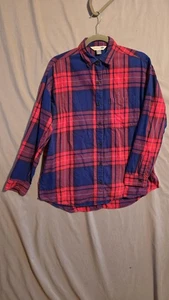 Old Navy Hemd Damen Medium rot blau kariert Button Down Boyfriend 100% Baumwolle - Bild 1 von 9