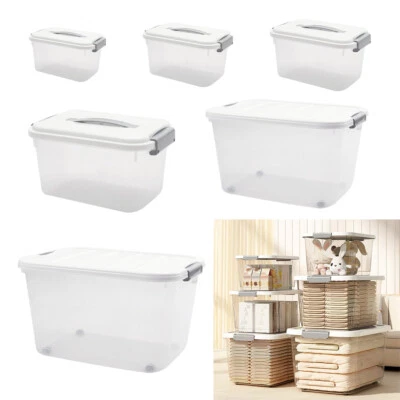 S/M/L/XL/XL/XXXL Clear Plastic Storage Box Boxes With Lids Home Office Stackable - Image 1 of 4