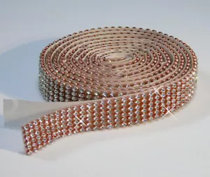 ROSEGOLD / CRYSTAL Mesh Strassband SS6 SELBSTKLEBEND 14mm / 6 Reihen Chaton - Picture 1 of 2