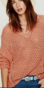 Suéter Free People MUJERES Baja Laguna Coral Naranja Tejido Abierto Grande XS S - Imagen 1 de 8