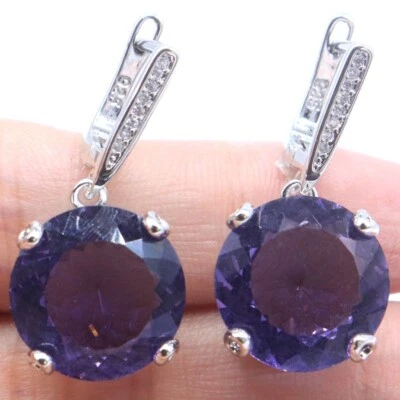 Compre 3 y obtenga 1 gratis Preciosos Pendientes de Plata de Boda de Mujer Espinela Blanca Circonita Púrpura Foto 1 de 3