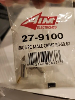 15xAIM ELECTRONICS BNC 3P MALE CRIMP CONNECTORS 27-9100 RG-59 62 - Image 1 of 2