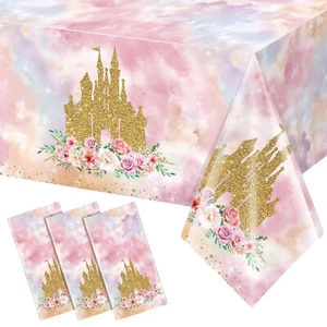 3 Pack Princess Tablecloths Birthday Decorations,Plastic Pink Rose Castle Tab... - Picture 1 of 8
