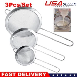 3PCS Kitchen Strainer Fine Twill Mesh Strainers Stainless Steel Conical Colander - Picture 1 of 8