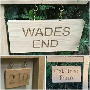 Hanging Custom Engraved Oak Wooden Gallows Sign for House Drive Farm Business - Picture 1 of 9
