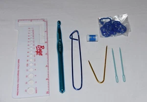 Knitting Crochet Supplies Lot Set of Hook Needles Holder Pin Ruler Count Measure - Picture 1 of 3