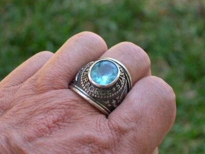 Anillo de acero inoxidable 316 de la Fuerza Aérea de los Estados Unidos militar marzo aguamarina para hombres talla 7-15 Foto 1 de 4