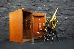 Antique Brass Compound Microscope by James Swift C1890 ~ 4 Lenses & 2 Objectives - Picture 1 of 10
