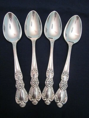 SET 4 TEA SPOONS! Vintage 1847 ROGERS INT'L silverplate: HERITAGE pattern LOVELY - Image 1 of 4