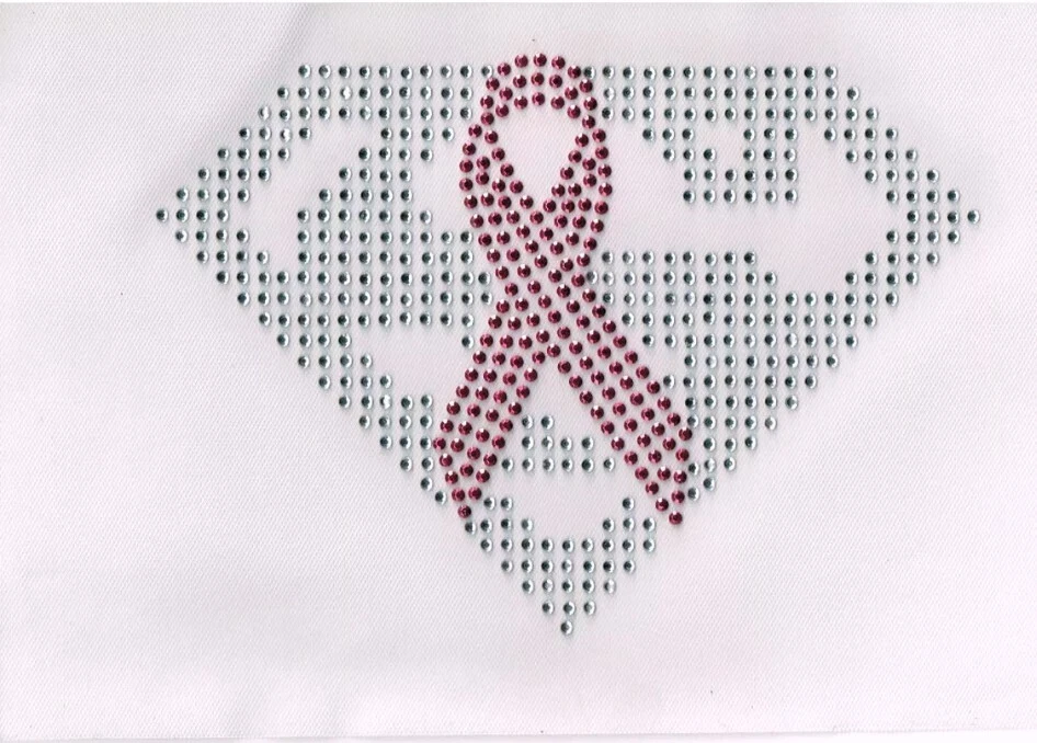 Breast Cancer Awareness RHINESTONE IRON ON TRANSFER Super Woman Bling Design - Image 1 of 1