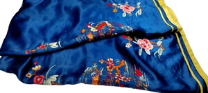 Chinese Silk Pants 1920s Royal Blue High Waist Antique Embroidery Art Deco 1930s - Picture 1 of 24