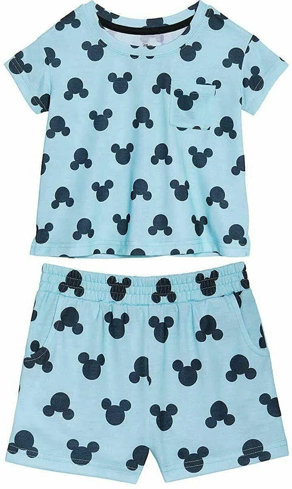 Disney 2-piece Pajama Set Short Sleeve/Shorts Blue Mickey Mouse Girls Sz 5