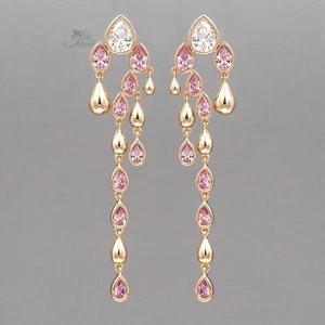 Drop Dangle Earrings for Women Christmas Gift Pink Cubic Zirconia Gold Plated 22 - Picture 1 of 4