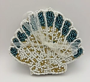 Beaded Scallop Shell Coasters - Set of 4 - NEW - Picture 1 of 3