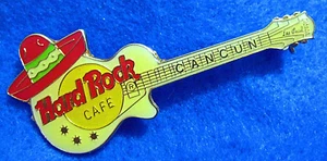CANCUN MEXICAN ENAMEL SOMBRERO RED HAT GIBSON GUITAR Hard Rock Cafe 3LT PIN - Picture 1 of 1