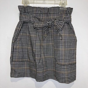Forever 21 Sz S Small, Plaid Mini Skirt Black White Belt, Packets - Picture 1 of 9