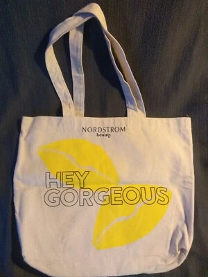 NUEVO Bolso de Mano Nordstrom Beauty Grande de Lona de 14x17 Pulgadas Hey Hermoso Labios Amarillos  Foto 1 de 4