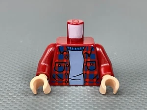 LEGO Minifigure Torso Dark Red Plaid Flannel Shirt Over Sand Blue Sweater Pocket - Picture 1 of 6