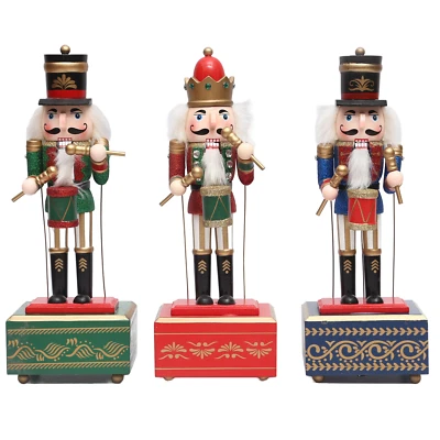 1 Wooden Nutcracker Music Box 30cm Clockwork Christmas Figurines Xmas Home Decor - Image 1 of 4