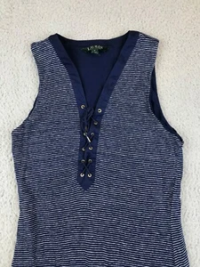 Lauren Ralph Lauren Dress Womens Small Blue Striped Linen Maxi Sleeveless V-Neck - Picture 1 of 17