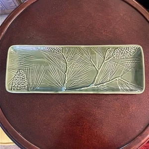 Ambiance Collection Evergreen Green Pinecone Embossed 17" Rectangular Platter - Picture 1 of 5