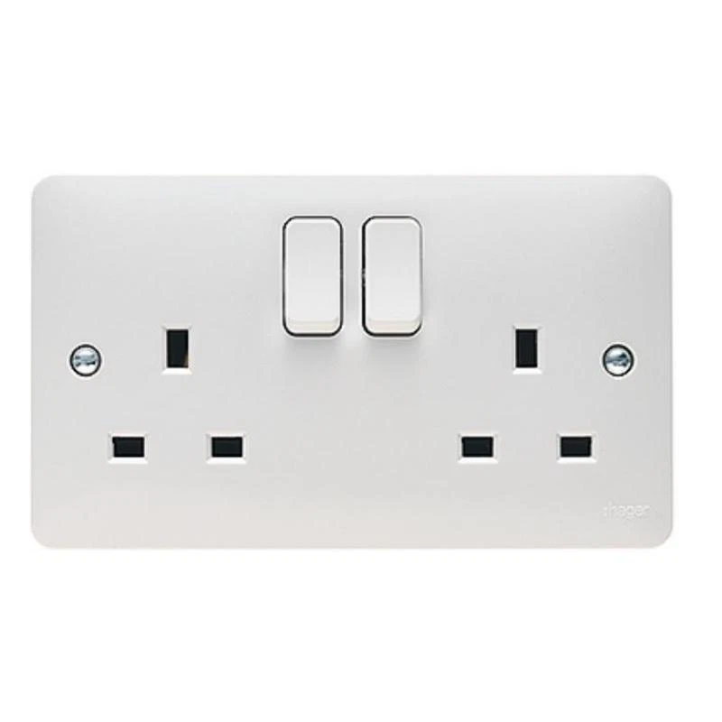 Hager Sollysta 13A 250VAC 2-Pole Switched Double Socket - White (WMSS82)