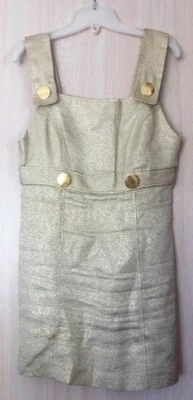 BEBE Gold Metallic Retro Mod 60s Buttons Blazer Trench Suit Jacket Mini Dress M - Image 1 of 4