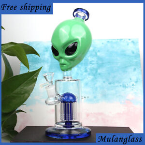 11" Alien Blue Glass Water Pipe Bong Bubbler Hookah W/ Percolator + Tobacco Bowl