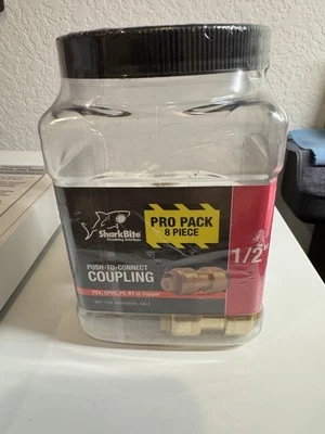 SharkBite 1/2 inch Push-to-Connect Coupling for PEX, CPVC, PE-RT, Copper - 8-Pac - Image 1 of 2
