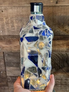 Custom Made Mosaic Glass & Plaster Bottle Lights Up ~9.5” - Picture 1 of 6