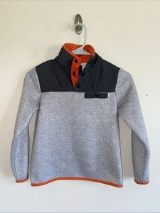Gap Kids Gray Herringbone Orange Trim 1/4 Snap Pullover Sweater Youth Small 6-7 - Picture 1 of 6