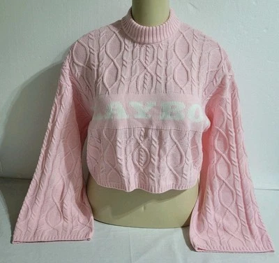 Suéter para mujer Playboy X Missguided Cable Jumper rosa de gran tamaño recortado nuevo Foto 1 de 4