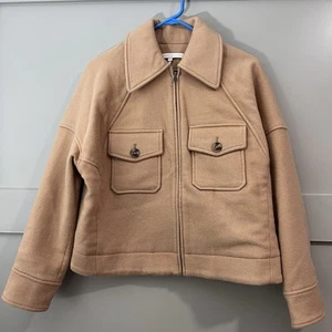 NAKED CASHMERE Wool Jacket Women Small Tan Cropped Full Zip Pocket Neutral $495 - Picture 1 of 16