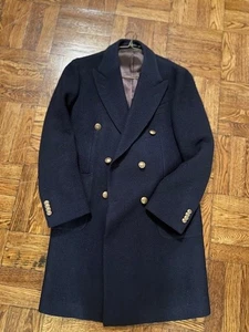 Suitsupply Navy Double Breasted Wool Overcoat Size 38 Italian Wool Fabric  - Picture 1 of 9