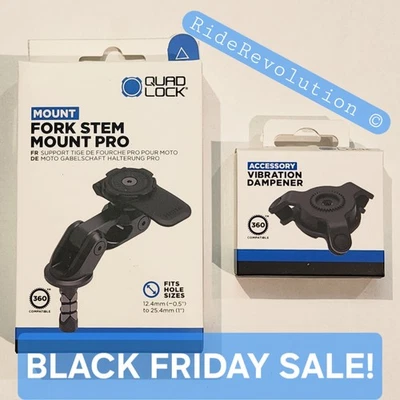 QUAD LOCK Motorcycle Fork Stem Mount PRO + Vibration Dampener - NEW + FREE S&H - Image 1 of 4