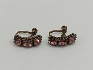 Antik Sterlingsilber Amethyst geschwungene Krappenfassung Schraubverschluss Ohrringe - Bild 1 von 13