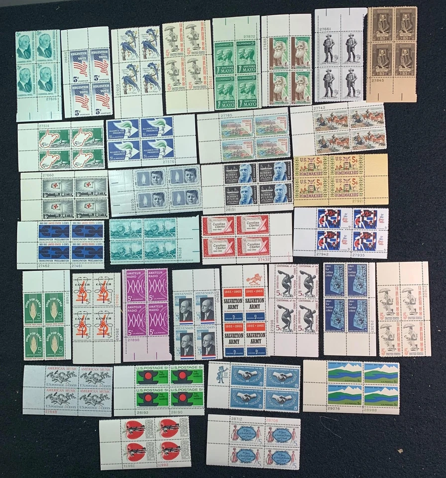 USA plate blocks - Lot of 34 different 5 cent plate blocks - MNH - Image 1 of 1