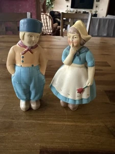VINTAGE PAIR OF CHALKWARE FIGURES DUTCH BOY AND GIRL. Germany 6” - Picture 1 of 4