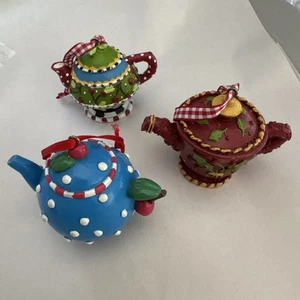 Three Teapot Ornaments Mary Englebright - Picture 1 of 9