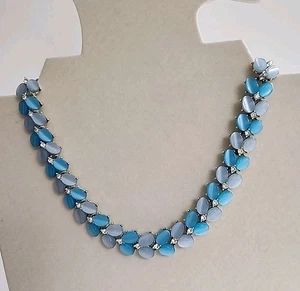 Vintage Signed Lisner Blue Translucent Lucite Choker Necklace w Rhinestones - Picture 1 of 9