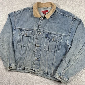 Vintage Banana Republic Safari Trucker Jacket Denim Leather Trim Men’s Large - Picture 1 of 9