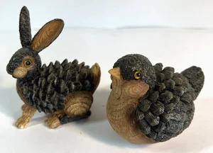 Vintage Harz Wald Vogel und Kaninchen Regal Sitter Figuren 2er Set - Bild 1 von 12
