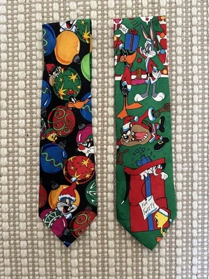 VTG 1993 1994 Looney Tunes Christmas Tie Lot Of 2 Vintage Neckties NWT Deadstock Foto 1 de 4