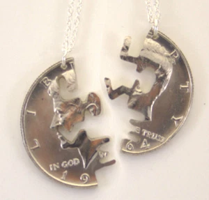 Kennedy Half Dollar Love Cut Pair, Cut-Out Coin Jewelry, Necklace - Picture 1 of 3