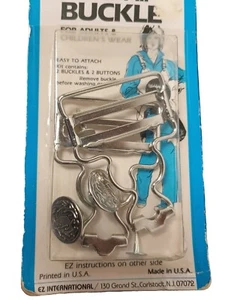 EZ Over-all Hebilla Plateada Talla Adulto Hecho en EE. UU. EN paquete con desgaste por edad - Imagen 1 de 6