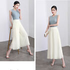 Chinese Lady Wide Leg Chiffon Pants Trousers Culottes Stage Banquet Retro Ethnic